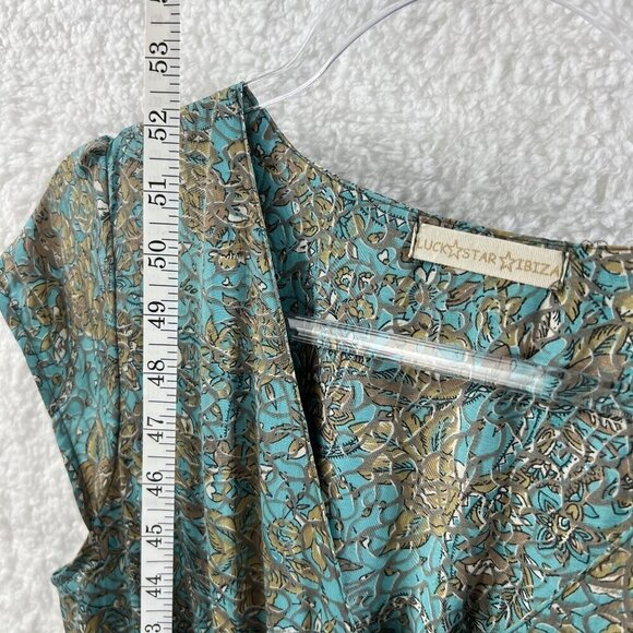 Luck Star Ibiza 100% Silk High Low Button Up Midi Dress Ruffled Hem Unique Print - Picture 11 of 16